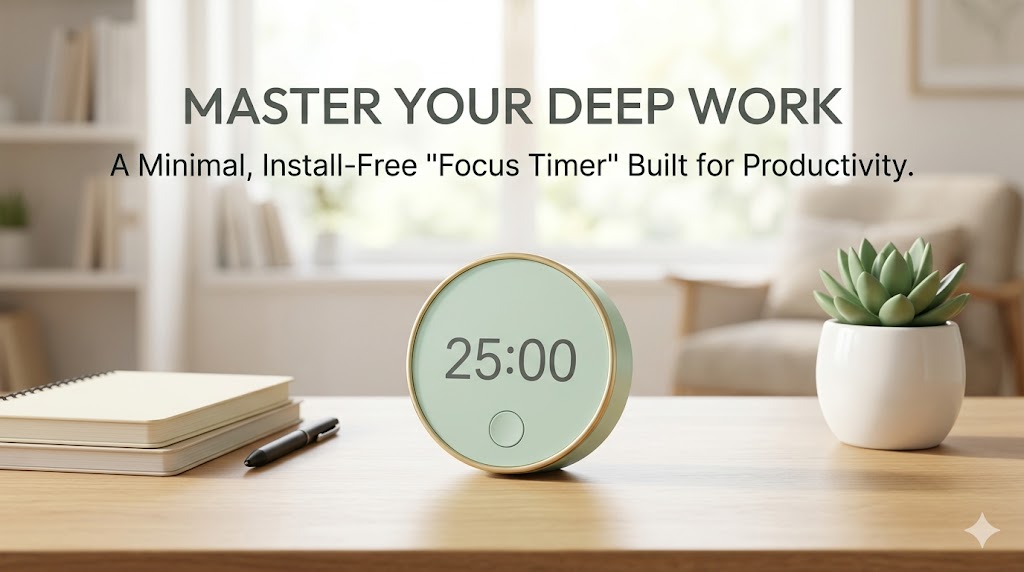 Master Your Deep Work. A Minimal, Install-Free “Focus Timer” Built for Productivity.